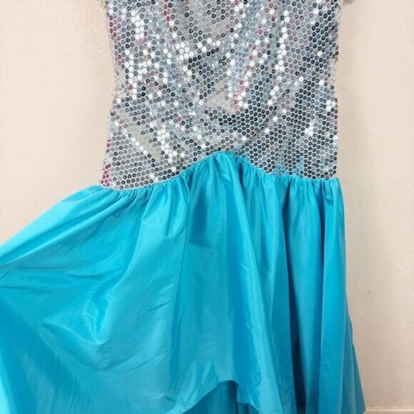 Alyce Designs 80s Vintage Evening Gown Sequin Beaded Dress Blue Silver - Picture 4 of 9